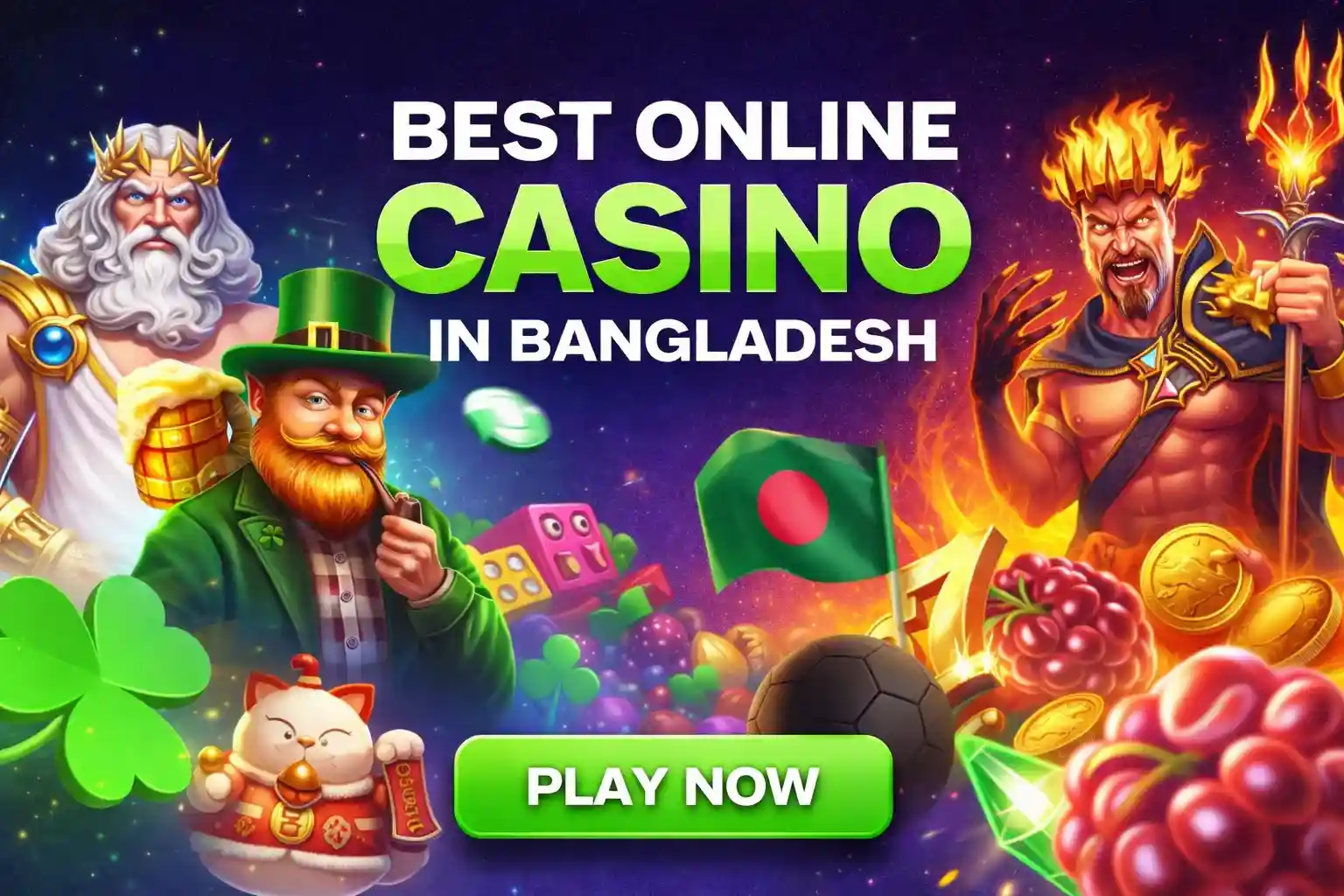 Fantasy casino banner with Bangladesh flag and heroes
